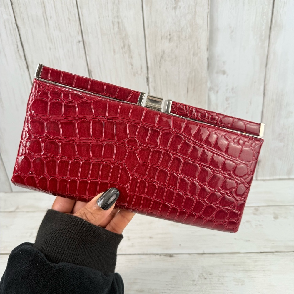 Ann Taylor’s Loft, Burgundy Red, Clutch Croc, Skin Embossed Leather Bag